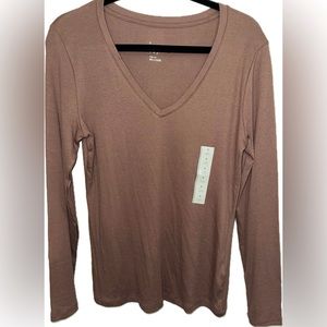 A New Day Brown Long Sleeve V-Neck New with Tags